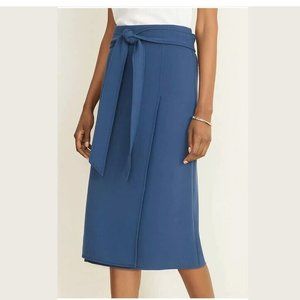 Ann Taylor Teal Blue Faux-Wrap Midi Skirt